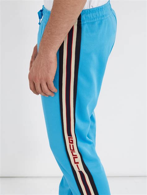 gucci track pants blue|Gucci side stripe track pants.